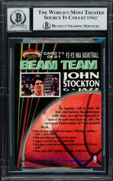 John Stockton Autographed 1992-93 Stadium Club Beam Team Card #11 Utah Jazz Auto Grade Gem Mint 10 Beckett BAS #16703535