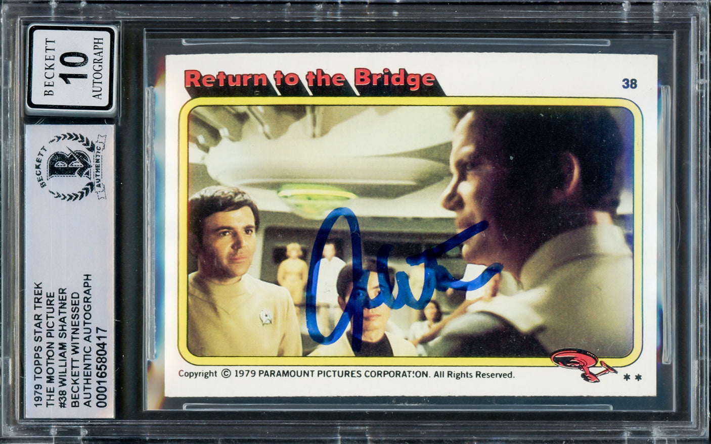 William Shatner Autographed 1979 Topps The Motion Picture Card #38 Star Trek Captain Kirk Auto Grade Gem Mint 10 Beckett BAS #16580417