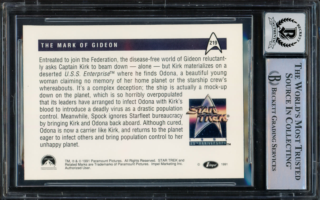 William Shatner Autographed 1991 Impel 25th Anniversary Card #219 Star Trek Captain Kirk Auto Grade Gem Mint 10 Beckett BAS #16580501