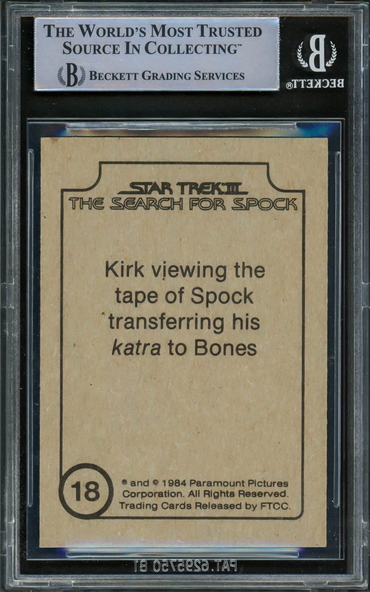 William Shatner Autographed 1984 FTCC Search For Spok Card #18 Star Trek Captain Kirk Beckett BAS #16581014