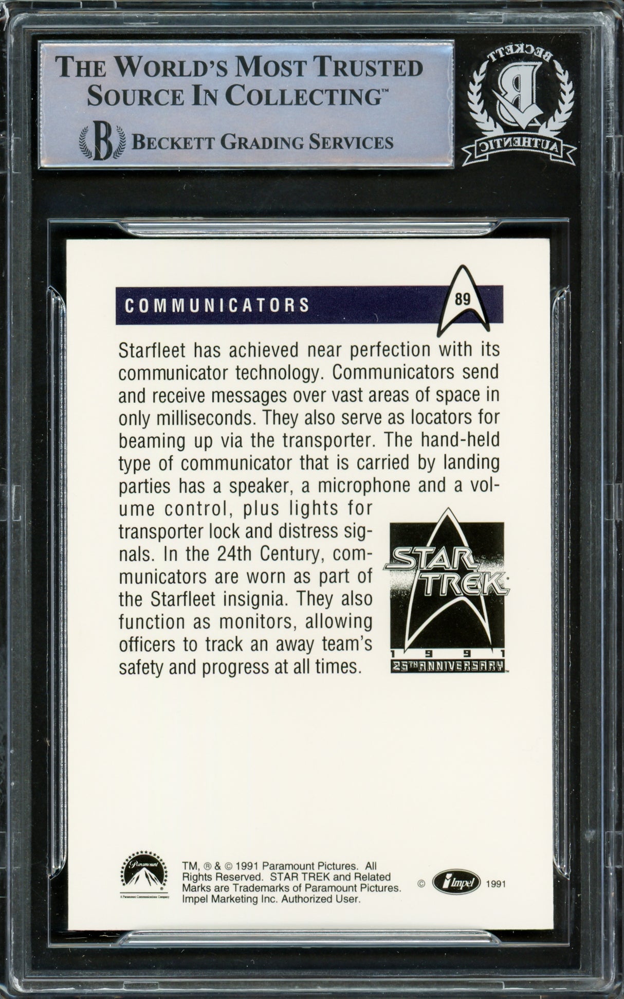 William Shatner Autographed 1991 Impel 25th Anniversary Card #89 Star Trek Captain Kirk Beckett BAS #16581093