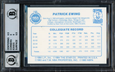 Patrick Ewing Autographed 1985-86 Star Rookie Card #166 New York Knicks BGS 8.5 Auto Grade Gem Mint 10 Beckett BAS #16613818