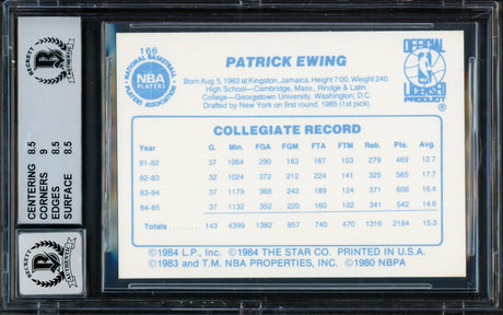 Patrick Ewing Autographed 1985-86 Star Rookie Card #166 New York Knicks BGS 8.5 Auto Grade Gem Mint 10 Beckett BAS #16613820