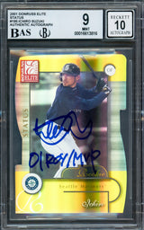 Ichiro Suzuki Autographed 2001 Donruss Elite Status Rookie Card #195 Seattle Mariners BGS 9 Auto Grade Gem Mint 10 "01 ROY/MVP" Beckett BAS #16613816