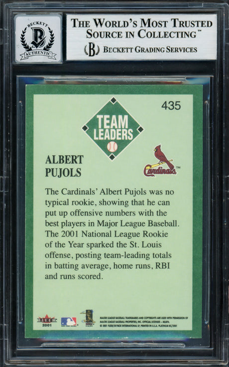 Albert Pujols Autographed 2001 Fleer Platinum Rookie Card #435 St. Louis Cardinals Auto Grade Gem Mint 10 Beckett BAS #14017150