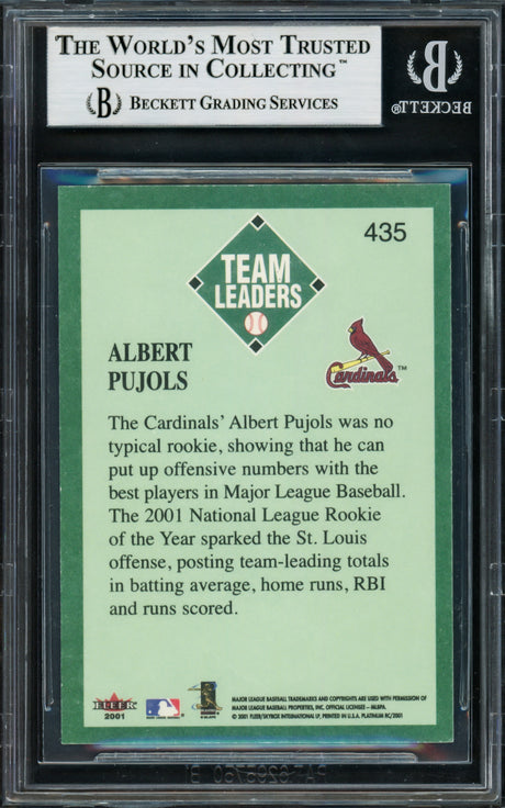 Albert Pujols Autographed 2001 Fleer Platinum Rookie Card #435 St. Louis Cardinals Beckett BAS #14017170