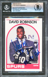 David Robinson Autographed 1989-90 Hoops Rookie Card #138 San Antonio Spurs "87 #1 Pick" Beckett BAS #14583587