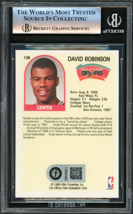 David Robinson Autographed 1989-90 Hoops Rookie Card #138 San Antonio Spurs Beckett BAS #14583668