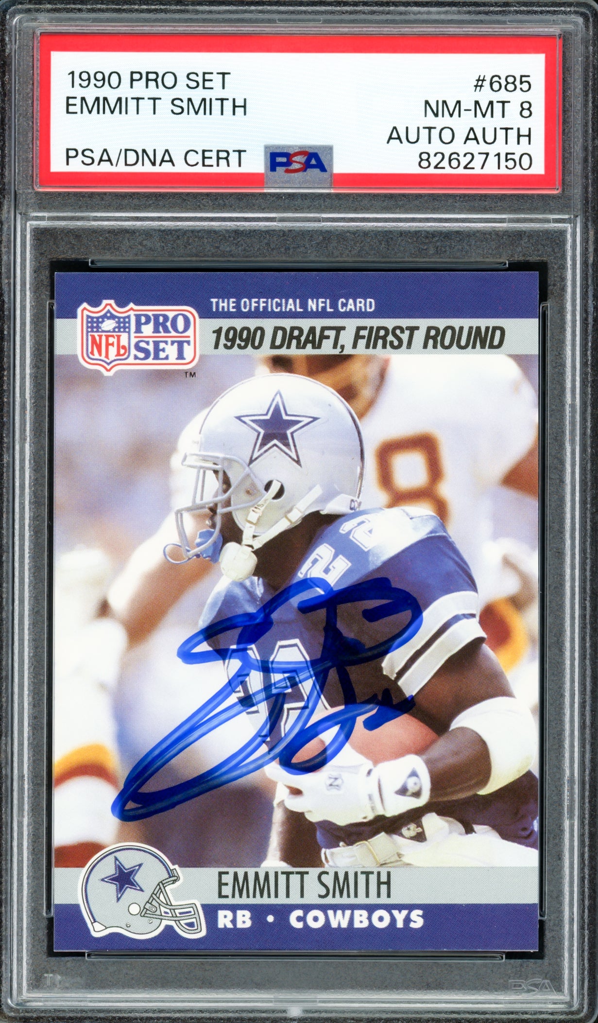 Emmitt Smith Autographed 1990 Pro Set Rookie Card #685 Dallas Cowboys PSA 8 PSA/DNA #82627150