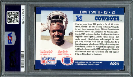 Emmitt Smith Autographed 1990 Pro Set Rookie Card #685 Dallas Cowboys PSA 8 PSA/DNA #82627150