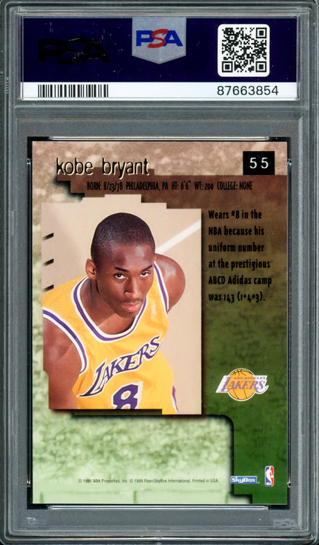 Kobe Bryant Autographed 1996 Skybox Premium Rookie Card #55 Los Angeles Lakers PSA 6 PSA/DNA #87663854