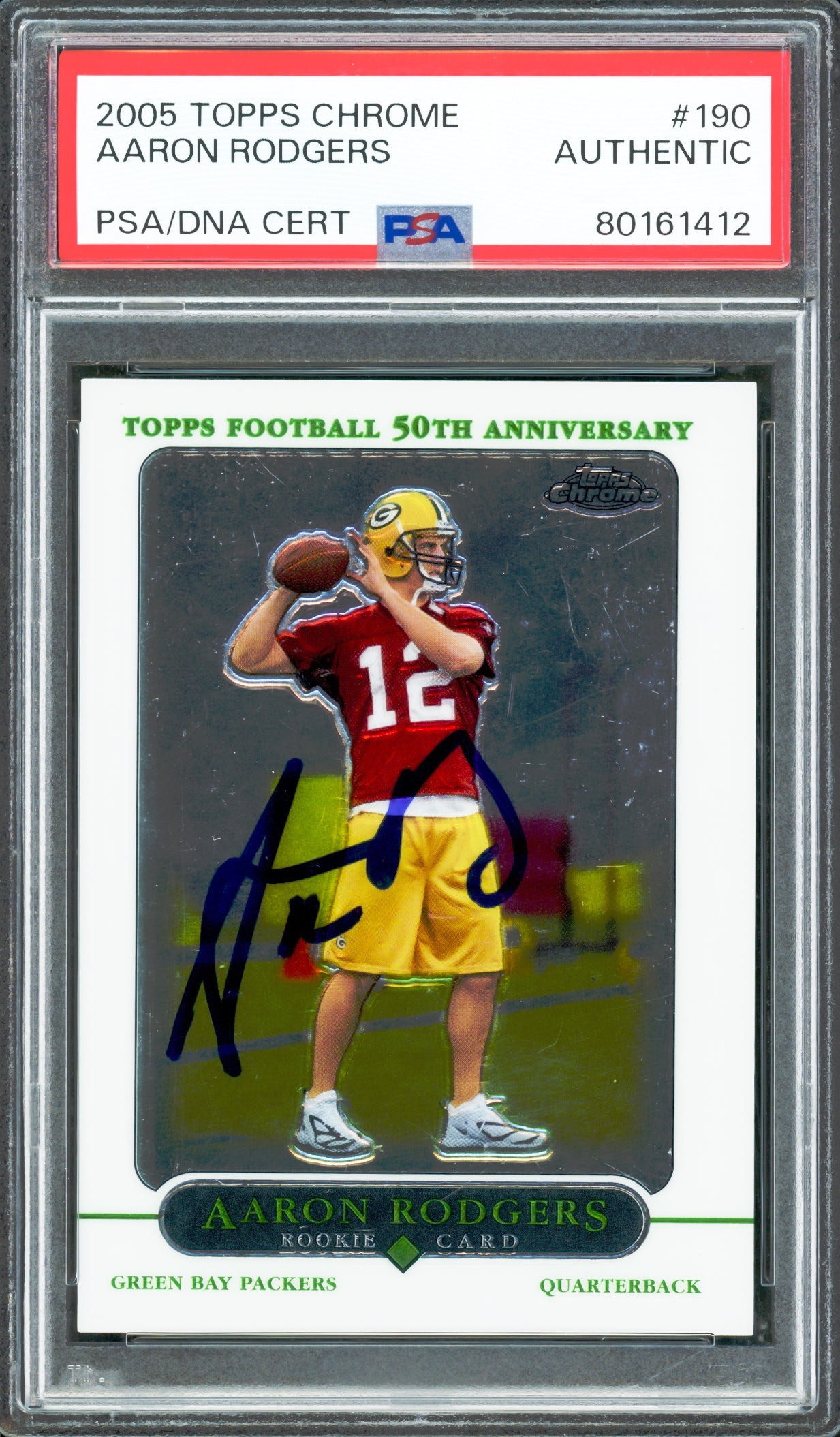 Aaron Rodgers Autographed 2005 Topps Chrome Rookie Card #190 Green Bay Packers PSA/DNA #80161412
