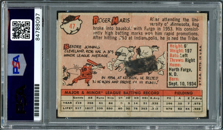 Roger Maris Autographed 1958 Topps Rookie Card #47 New York Yankees PSA/DNA #84788097