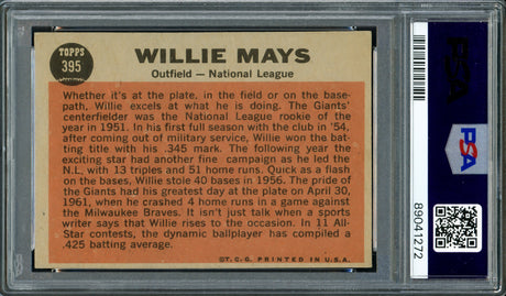 Willie Mays Autographed 1962 Topps Card #395 San Francisco Giants Vintage 1960's Signature PSA/DNA #89041272