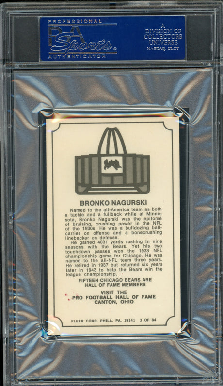 Bronko Nagurski Autographed 1975 Fleer HOF Card #3 Chicago Bears PSA 6 PSA/DNA #16316701