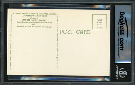 Sandy Koufax Autographed Hall of Fame HOF Plaque Postcard Los Angeles Dodgers Beckett BAS #16714705