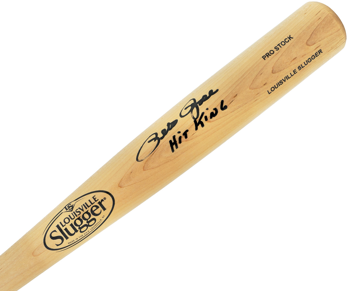 Pete Rose Autographed Blonde Louisville Slugger Pro Stock Baseball Bat Cincinnati Reds "Hit King" Beckett BAS Witness Stock #228105