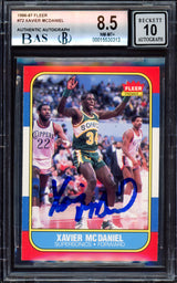 Xavier McDaniel Autographed 1986-87 Fleer Rookie Card #72 Seattle SuperSonics BGS 8.5 Auto Grade Gem Mint 10 Beckett BAS Stock #214850