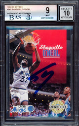 Shaquille "Shaq" O'Neal Autographed 1992-93 Skybox Rookie Card #382 Orlando Magic BGS 9 Auto Grade Gem Mint 10 Beckett BAS Stock #214857
