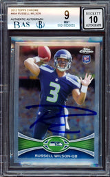 Russell Wilson Autographed 2012 Topps Chrome Rookie Card #40A Seattle Seahawks BGS 9 Auto Grade Gem Mint 10 Beckett BAS Stock #214866