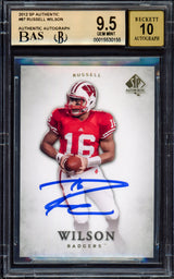 Russell Wilson Autographed 2012 SP Authentic Rookie Card #87 Wisconsin Badgers BGS 9.5 Auto Grade Gem Mint 10 Beckett BAS Stock #214871