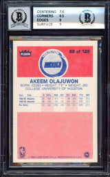 Hakeem Olajuwon Autographed 1986-87 Fleer Rookie Card #82 Houston Rockets BGS 8 Auto Grade Gem Mint 10 "The Dream" Beckett BAS #15530342