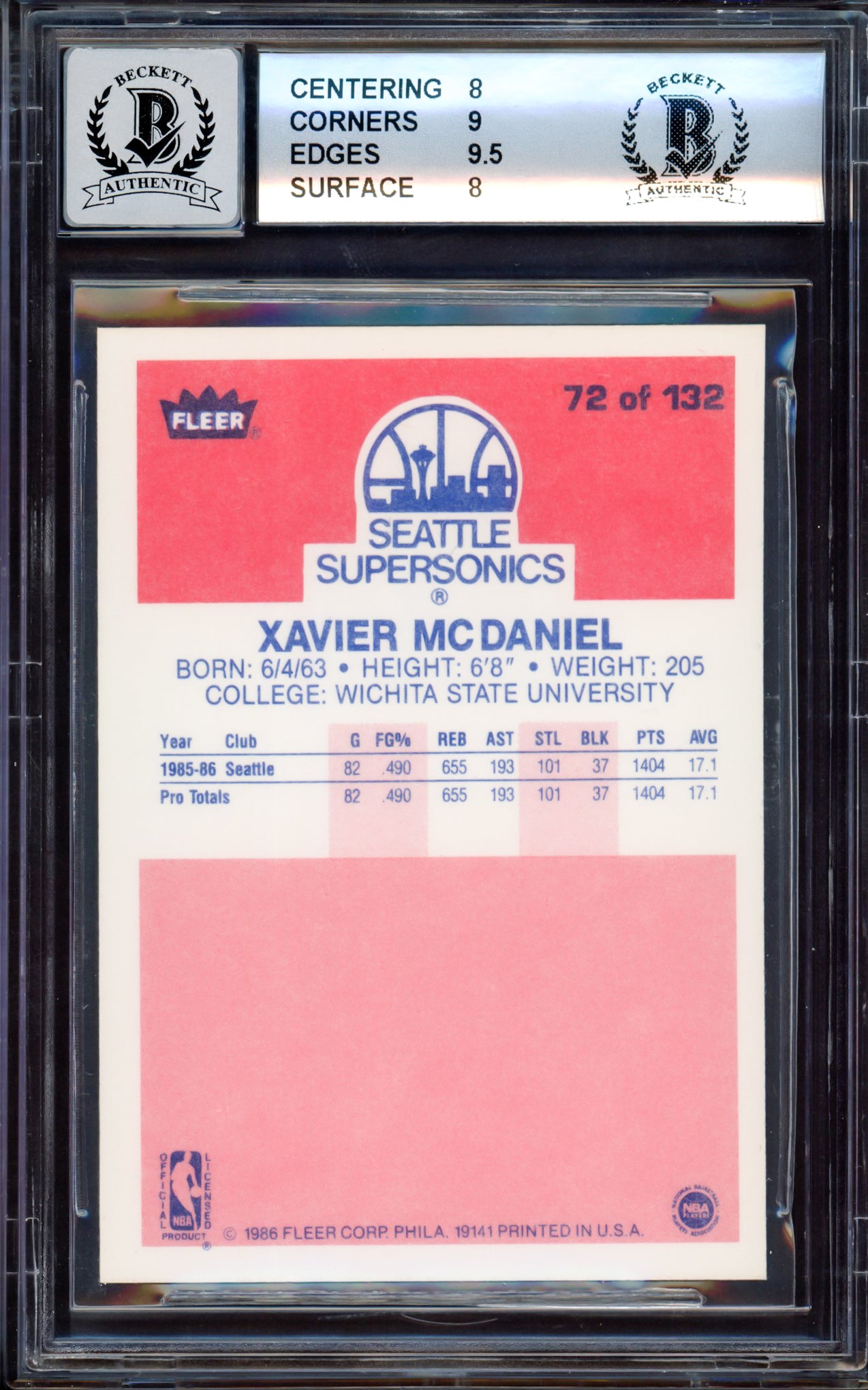 Xavier McDaniel Autographed 1986-87 Fleer Rookie Card #72 Seattle SuperSonics BGS 8 Auto Grade Gem Mint 10 Beckett BAS #15530318