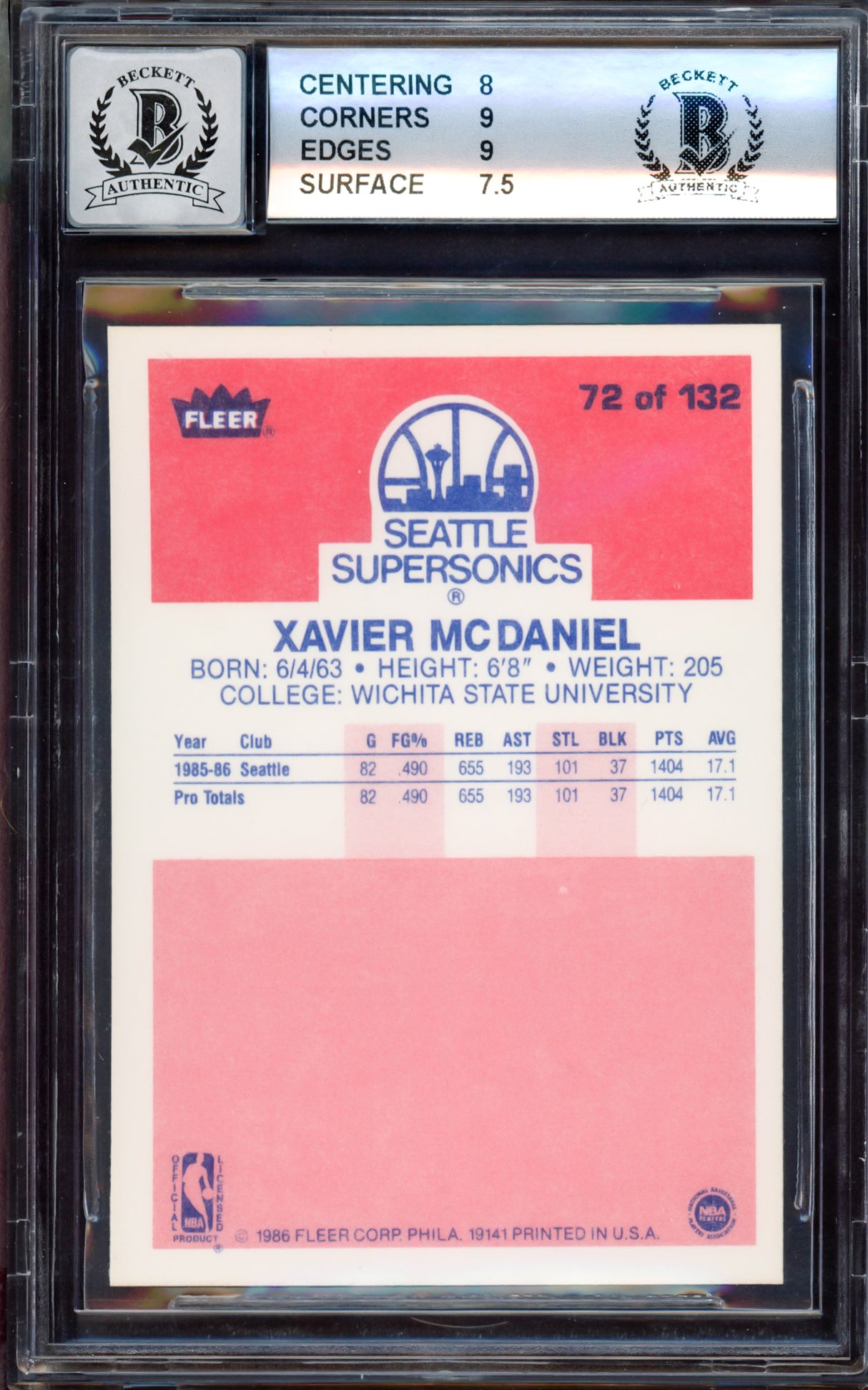 Xavier McDaniel Autographed 1986-87 Fleer Rookie Card #72 Seattle SuperSonics BGS 8 Auto Grade Gem Mint 10 Beckett BAS #15530317