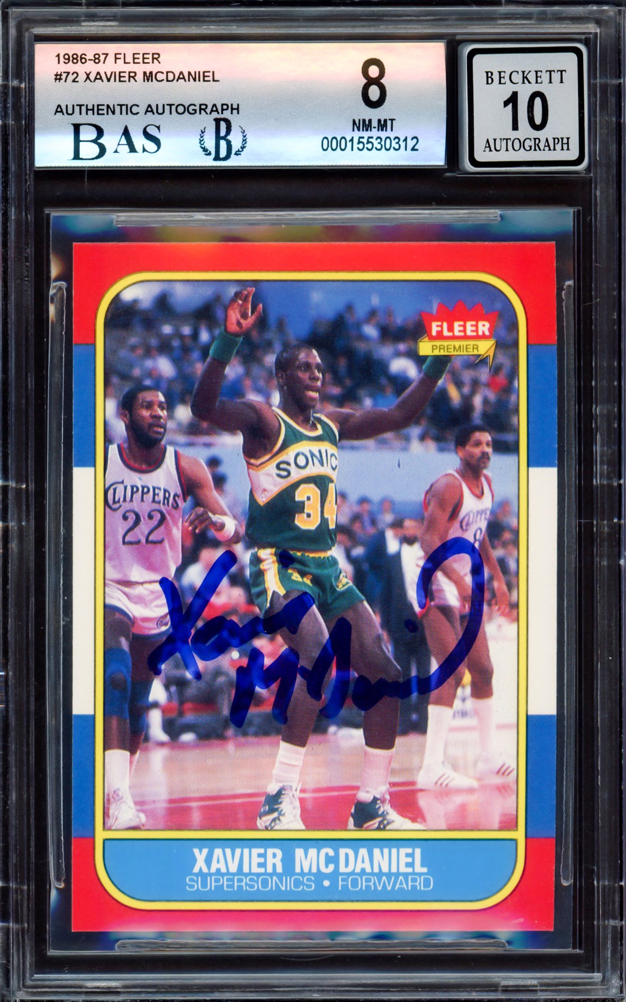 Xavier McDaniel Autographed 1986-87 Fleer Rookie Card #72 Seattle SuperSonics BGS 8 Auto Grade Gem Mint 10 Beckett BAS #15530312