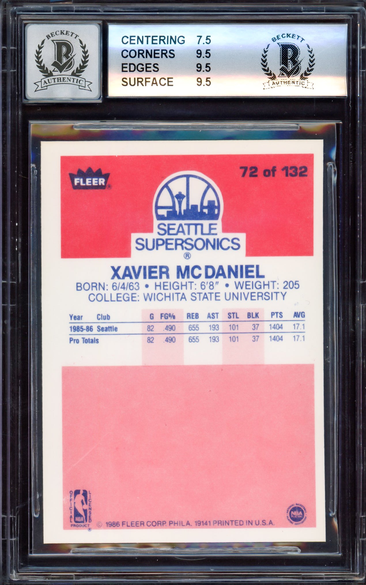 Xavier McDaniel Autographed 1986-87 Fleer Rookie Card #72 Seattle SuperSonics BGS 8 Auto Grade Gem Mint 10 Beckett BAS #15530312