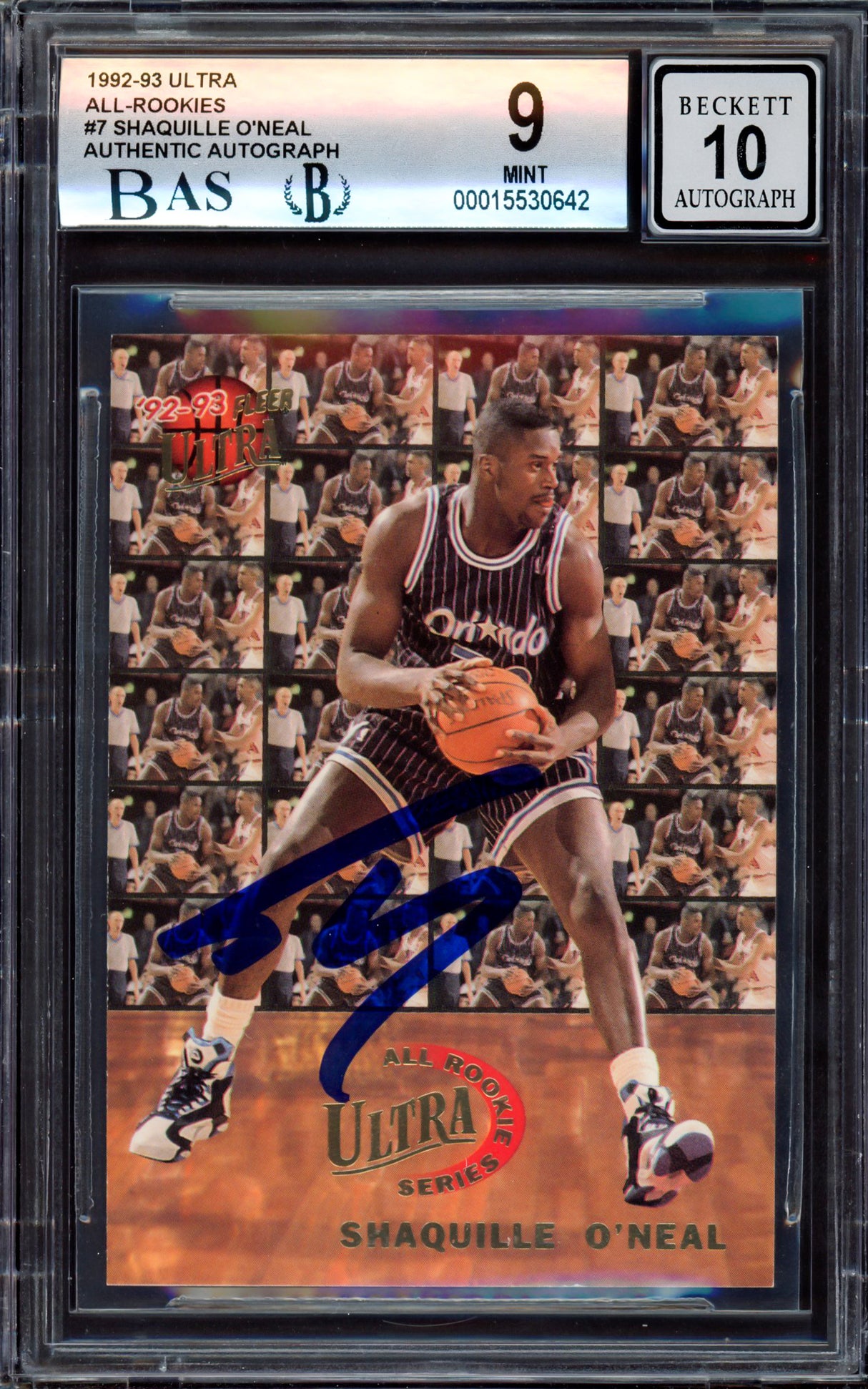 Shaquille "Shaq" O'Neal Autographed 1992-93 Fleer Ultra All Rookie Team Rookie Card #7 Orlando Magic BGS 9 Auto Grade Gem Mint 10 Beckett BAS #15530642