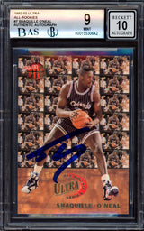 Shaquille "Shaq" O'Neal Autographed 1992-93 Fleer Ultra All Rookie Team Rookie Card #7 Orlando Magic BGS 9 Auto Grade Gem Mint 10 Beckett BAS #15530642