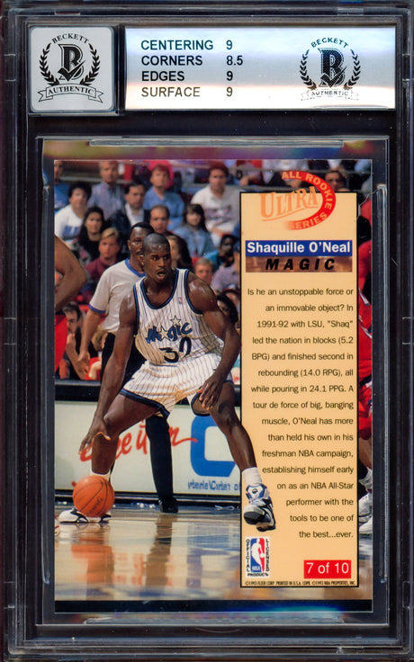 Shaquille "Shaq" O'Neal Autographed 1992-93 Fleer Ultra All Rookie Team Rookie Card #7 Orlando Magic BGS 9 Auto Grade Gem Mint 10 Beckett BAS #15530642