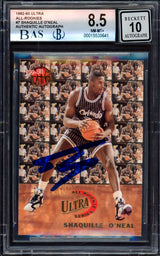 Shaquille "Shaq" O'Neal Autographed 1992-93 Fleer Ultra All Rookie Team Rookie Card #7 Orlando Magic BGS 8.5 Auto Grade Gem Mint 10 Beckett BAS #15530641