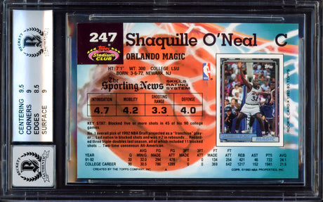 Shaquille "Shaq" O'Neal Autographed 1992-93 Stadium Club Rookie Card #247 Orlando Magic BGS 9 Auto Grade Gem Mint 10 Beckett BAS #15530638