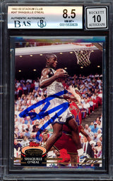 Shaquille Shaq O'Neal Autographed 1992-93 Stadium Club Rookie Card #247 Orlando Magic BGS 8.5 Auto Grade Gem Mint 10 Beckett BAS #15530639