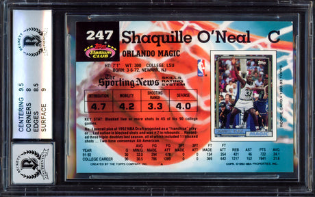 Shaquille "Shaq" O'Neal Autographed 1992-93 Stadium Club Rookie Card #247 Orlando Magic BGS 8.5 Auto Grade Gem Mint 10 Beckett BAS #15530640