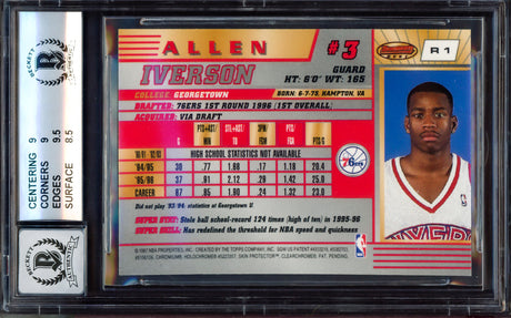 Allen Iverson Autographed 1996-97 Bowman's Best Rookie Card #R1 Philadelphia 76ers BGS 9 Auto Grade Gem Mint 10 Beckett BAS #15530898