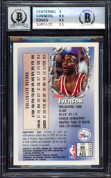 Allen Iverson Autographed 1996-97 Finest Rookie Card #69 Philadelphia 76ers BGS 9 Auto Grade Gem Mint 10 Beckett BAS #15530901