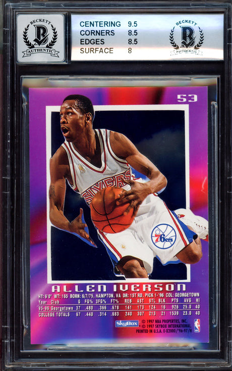 Allen Iverson Autographed 1996-97 E-X Rookie Card #53 Philadelphia 76ers BGS 8,5 Auto Grade Gem Mint 10 Beckett BAS #15530904