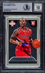 Damian Lillard Autographed 2012-13 Panini Innovation Rookie Card #142 Portland Trail Blazers Auto Grade Gem Mint 10 #34/349 Beckett BAS #15531087