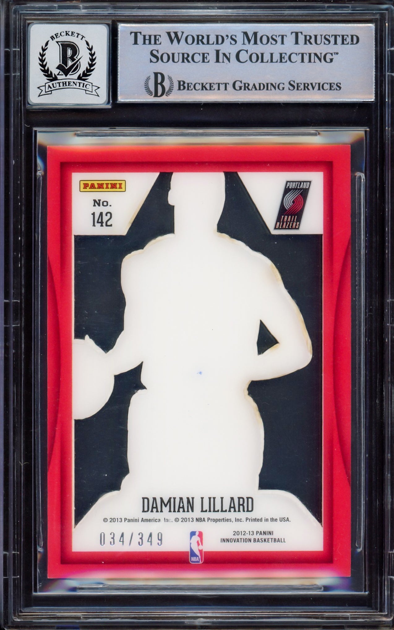 Damian Lillard Autographed 2012-13 Panini Innovation Rookie Card #142 Portland Trail Blazers Auto Grade Gem Mint 10 #34/349 Beckett BAS #15531087