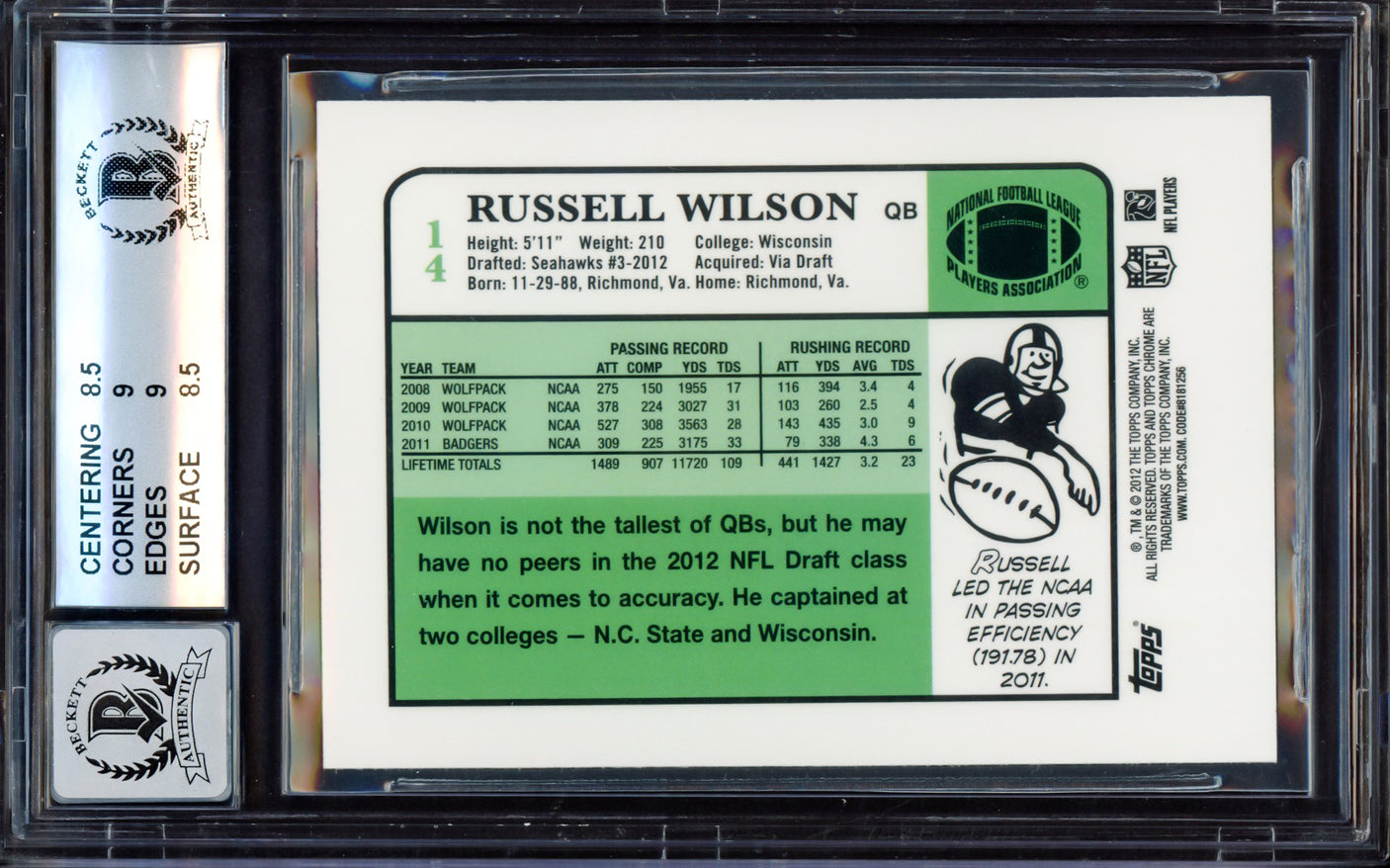Russell Wilson Autographed 2012 Topps Chrome 1984 Rookie Card #14 Seattle Seahawks BGS 8.5 Auto Grade Gem Mint 10 Beckett BAS #15530162