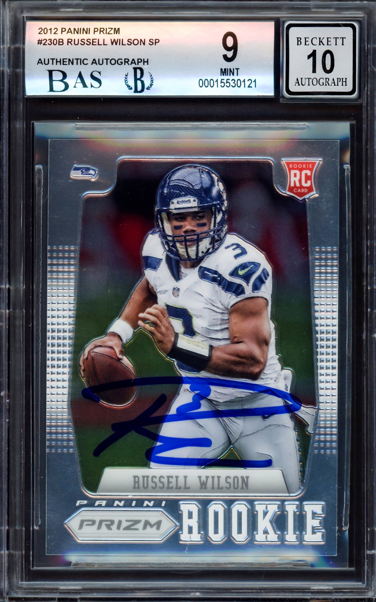 Russell Wilson Autographed 2012 Panini Prizm Towel Down Rookie Card #230B Seattle Seahawks BGS 9 Auto Grade Gem Mint 10 Beckett BAS #15530121