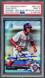 Juan Soto Autographed 2017 Bowman Draft Chrome Sky Blue Refractor Rookie Card #BDC162 New York Mets PSA 9 #238/399 PSA/DNA #61265708