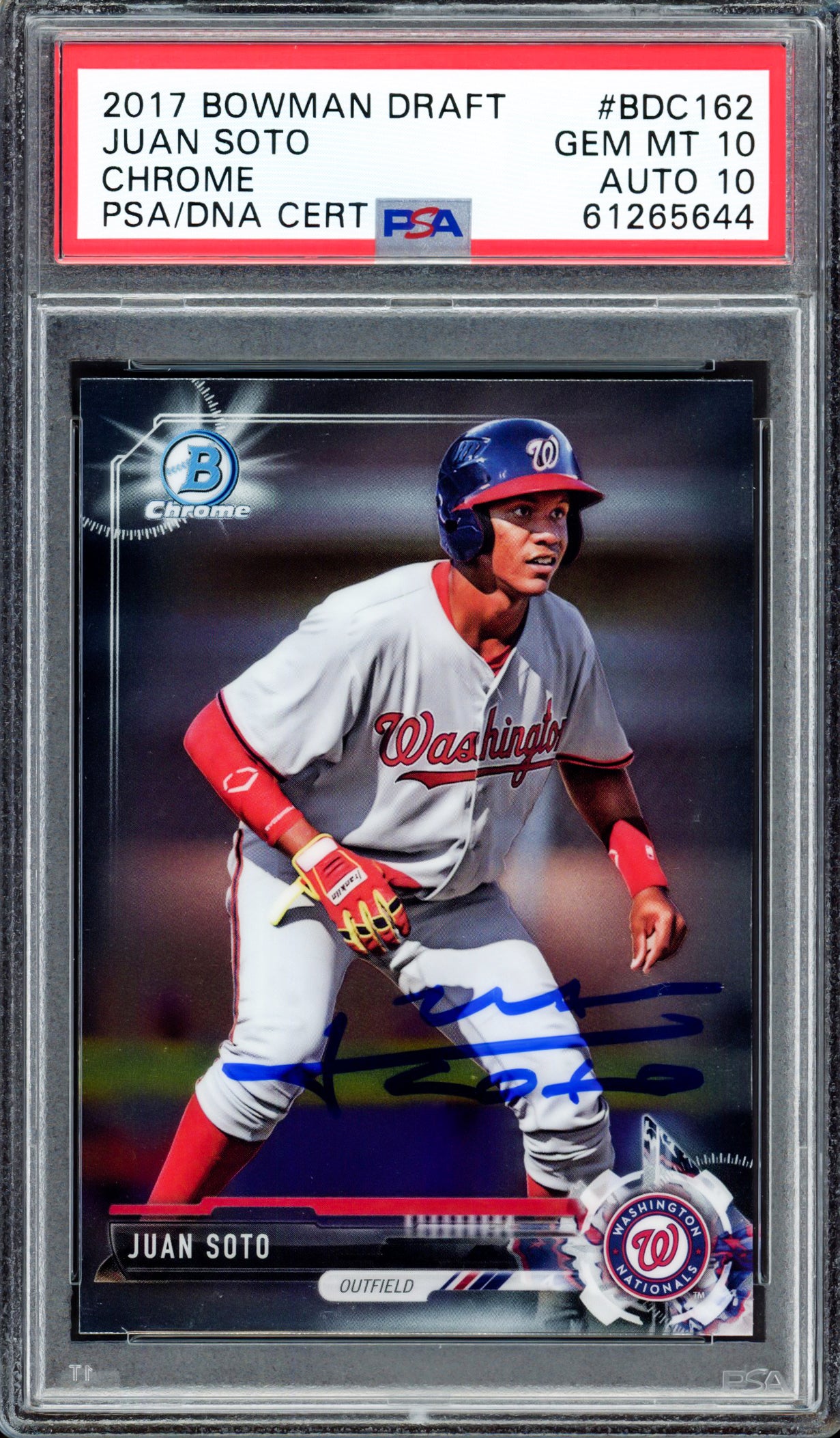 Juan Soto Autographed 2017 Bowman Draft Chrome Rookie Card #BDC162 New York Mets PSA 10 Auto Grade Gem Mint 10 PSA/DNA #61265644