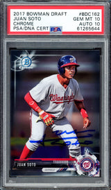 Juan Soto Autographed 2017 Bowman Draft Chrome Rookie Card #BDC162 New York Mets PSA 10 Auto Grade Gem Mint 10 PSA/DNA #61265644