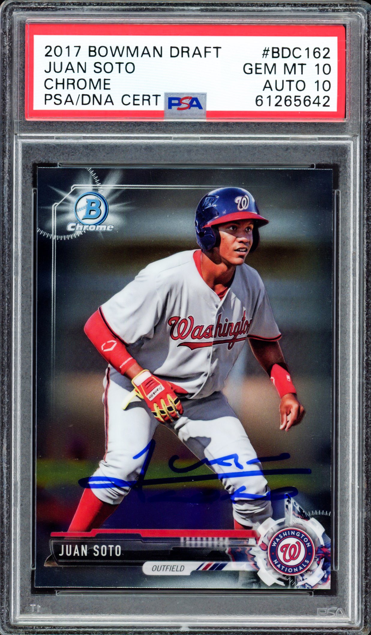 Juan Soto Autographed 2017 Bowman Draft Chrome Rookie Card #BDC162 New York Mets PSA 10 Auto Grade Gem Mint 10 PSA/DNA #61265642