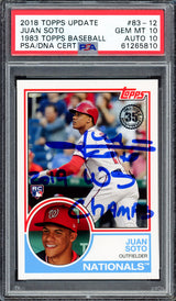 Juan Soto Autographed 2018 Topps Update 1983 Rookie Card #83-12 New York Mets PSA 10 Auto Grade Gem Mint 10 "2019 WS Champs" PSA/DNA #61265810