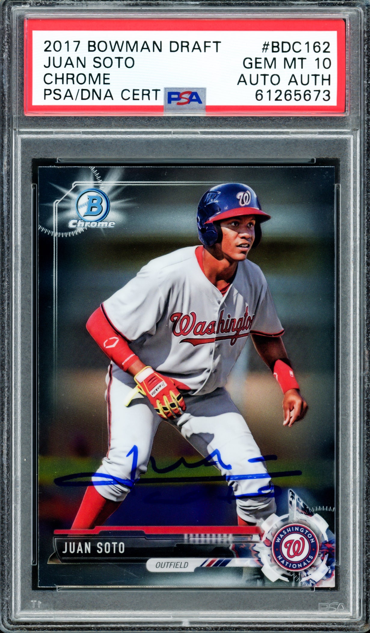 Juan Soto Autographed 2017 Bowman Draft Chrome Rookie Card #BDC162 New York Mets PSA 10 PSA/DNA #61265673